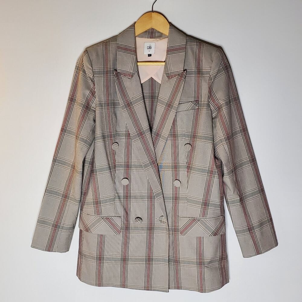 Cabi #5470 Women’s Sleuth Plaid Long Double Breasted Blazer Size 4